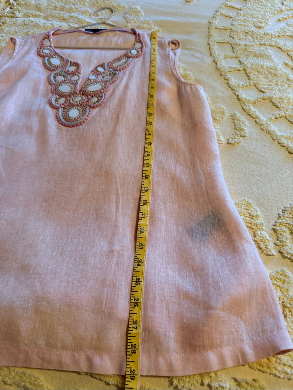 Lafayette 148 New York Pink Beaded V-Neck Statement Necklace Top